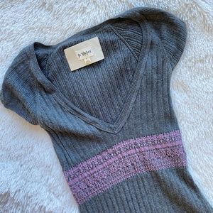 IN STITCHES Women's Gray Short Sleeve Ribbed Knit Top Shirt Small S